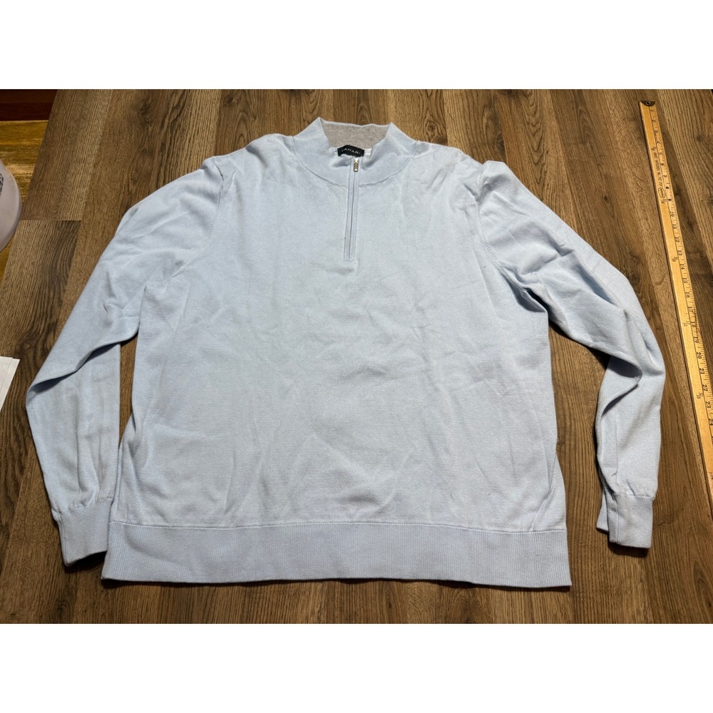 Tahari Sweater Mens Size XXL Light Blue Quarter Zip Pullover Cotton Silk Blend